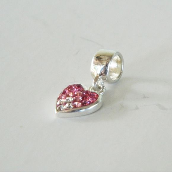 925 Sterling Silver Crystal Heart Dangle Charm - Picture 3 of 4